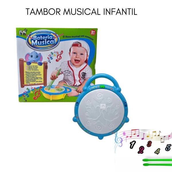 Imagem de Tambor Musical Infantil Flash Drum Com Baquetas Educativo