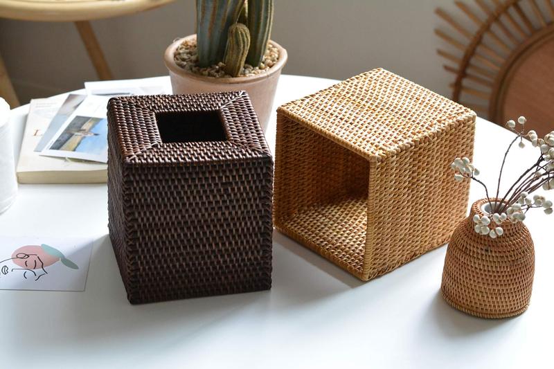 Imagem de Tampa de caixa de lenços YANGQIHOME Rattan Square 14 x 14 x 14,5 cm