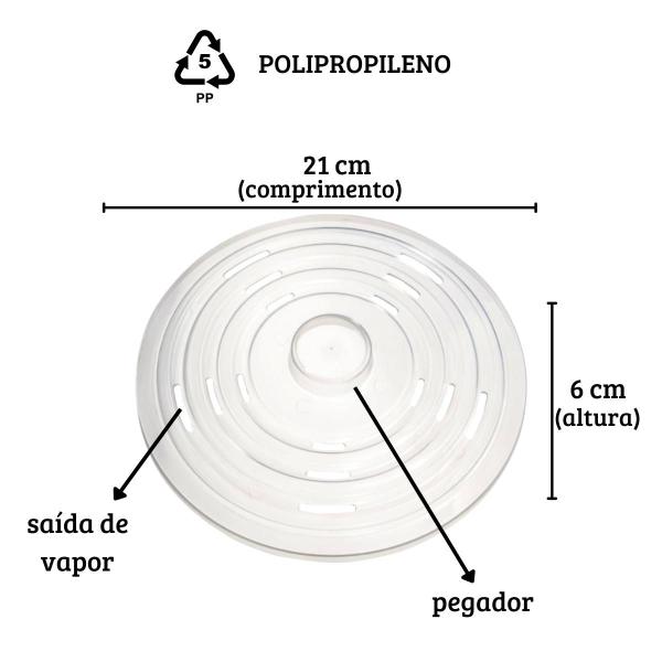 Imagem de Tampa de Micro-ondas Plástica Protetora de Alimentos 21 cm Aquecimento de Pratos com Pegador e Saída de Vapor - Polipropileno BPA Free