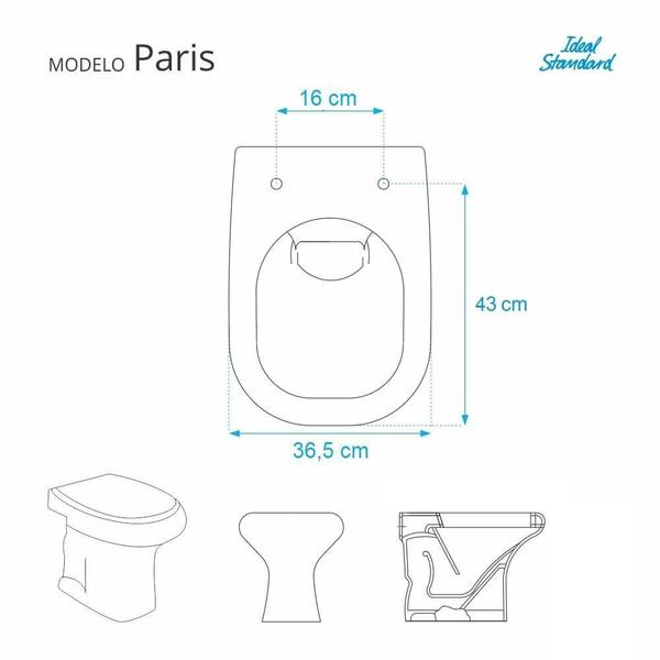 Imagem de Tampa de Vaso Paris Branco para bacia Ideal Standard Com Ferragem Dourada