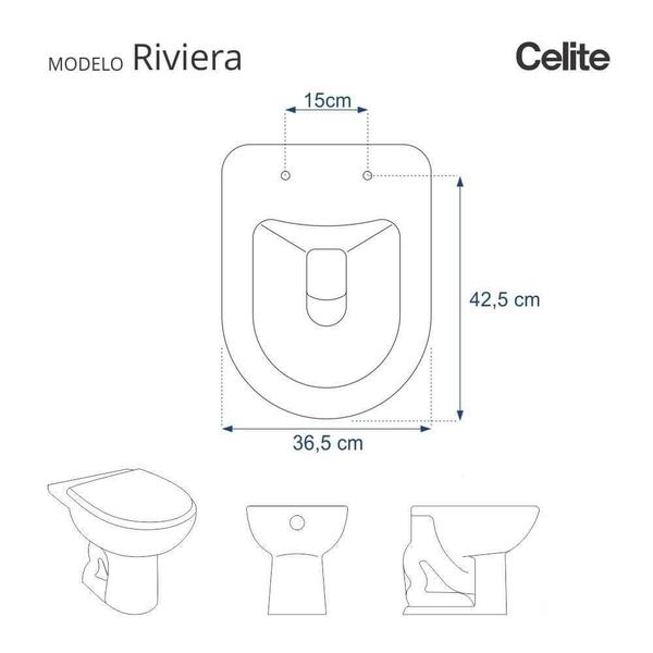 Tampa de Vaso Poliéster Riviera Plus Branco para bacia Celite 1.6gpf 6lpf - Pontto Lavabo Imagem de Tampa de Vaso Poliéster Riviera Plus Branco para bacia Celite 1.6gpf 6lpf