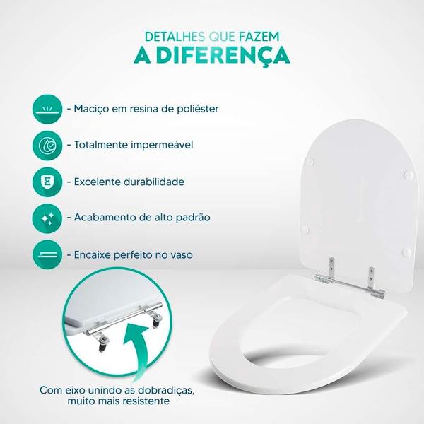 Tampa de Vaso Poliéster Riviera Plus Branco para bacia Celite 1.6gpf 6lpf - Pontto Lavabo Imagem de Tampa de Vaso Poliéster Riviera Plus Branco para bacia Celite 1.6gpf 6lpf