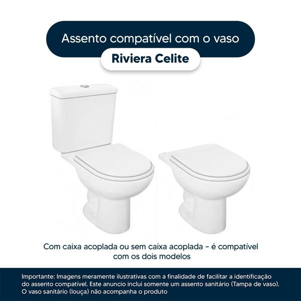 Tampa de Vaso Poliéster Riviera Plus Branco para bacia Celite 1.6gpf 6lpf - Pontto Lavabo Imagem de Tampa de Vaso Poliéster Riviera Plus Branco para bacia Celite 1.6gpf 6lpf
