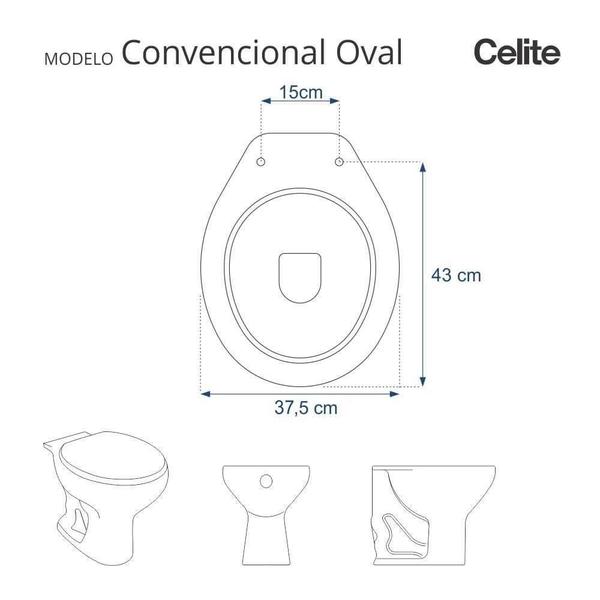 Imagem de Tampa De Vaso Sanitario Com Amortecedor Convencional Oval Branco Para Bacia Celite