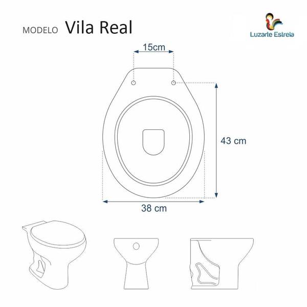 Imagem de Tampa De Vaso Vila Real Cinza Para Louça Luzarte 6lpf Oval