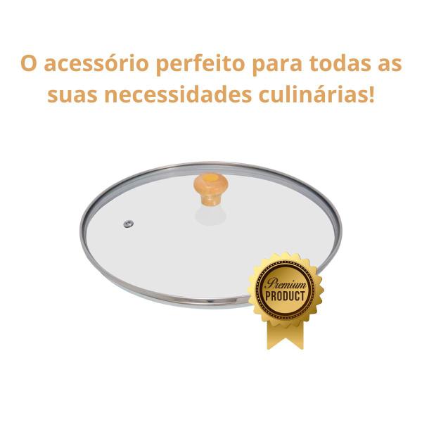 Tampa de Vidro Temperado 28/29cm com Puxador de Madeira Para Panela Frigideira Caçarola - Feheros Shop Imagem de Tampa de Vidro Temperado 28/29cm com Puxador de Madeira Para Panela Frigideira Caçarola