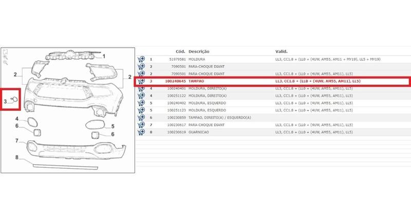 Imagem de Tampa Do Reboque Do Parachoque Fiat Toro Original 100240645