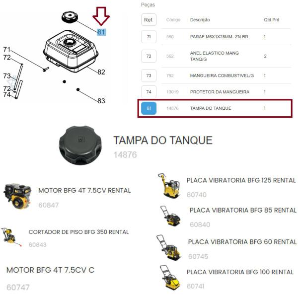 Imagem de Tampa do Tanque P/Placa Vibratória BFG Linha: 120/ 85 Rental