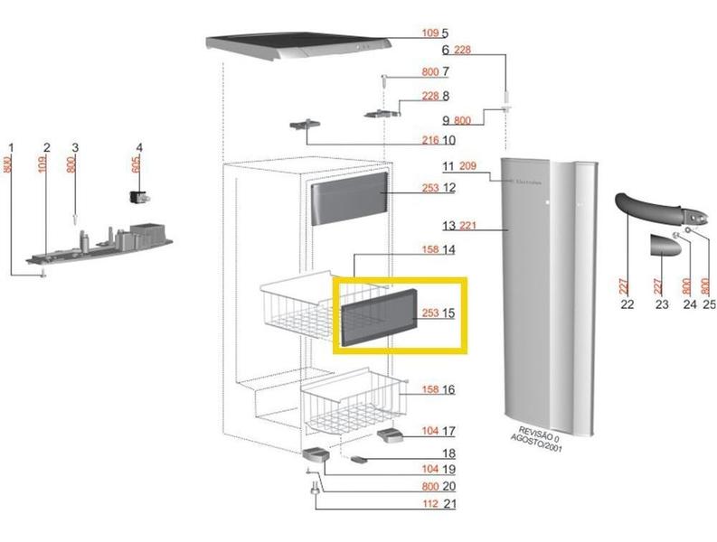 Imagem de Tampa Frontal Da Gaveta Cesto Para Freezer Vertical FE18 F210 FE26 Electrolux Original 77187372 A99230002 A99230001