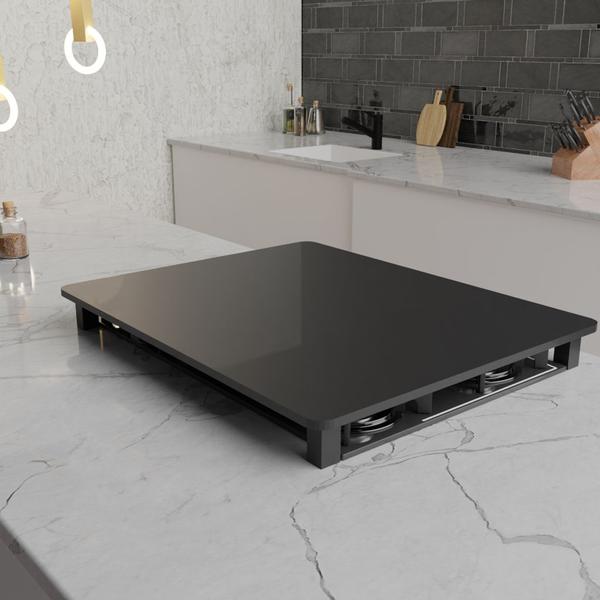 Imagem de Tampa para Cooktop 2 Bocas 29 x 50 cm Venax Madeira MDF Laqueado Preto