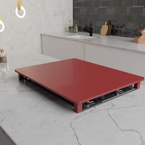 Imagem de Tampa para Cooktop 2 Bocas 31 x 51 cm Fogatti Madeira MDF Laqueado - Vermelho