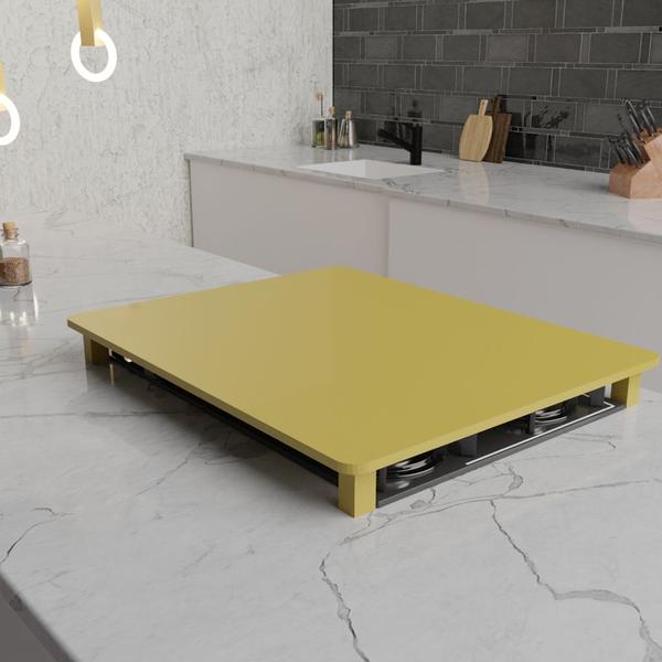 Imagem de Tampa para Cooktop 2 Bocas 31 x 51 cm Tramontina Madeira MDF Laqueado Amarelo