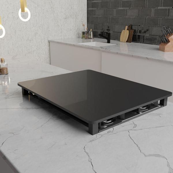 Imagem de Tampa para Cooktop 2 Bocas 49 x 34 cm Fogatti Madeira MDF Laqueado - Preto