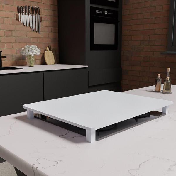 Imagem de Tampa para Cooktop 4 Bocas 59 x 49 cm Fogatti Madeira MDF Laqueado - Branco