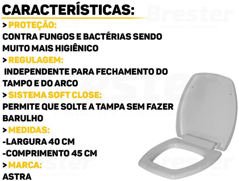 Imagem de Tampa Para Vaso Assento Sanitário Privada Almofadado Com Fechamento Suave Thema Universal 