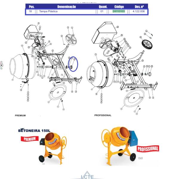 Imagem de Tampa Plastica Fechada Betoneira 120/150 L Menegotti