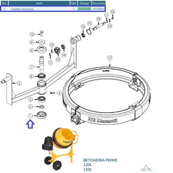 Imagem de Tampa Plástica Fechada P/ Betoneiras 150L Menegotti Original