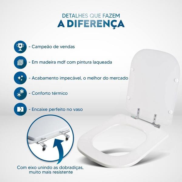 Imagem de Tampa Privada Quadra Bacia Deca MDF Laqueado Branco