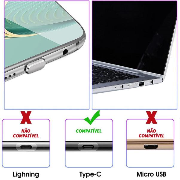 Imagem de Tampa Protetora Anti Poeira Sujeira Entrada Saída USB Tipo C Plug Conector para Celular Notebook