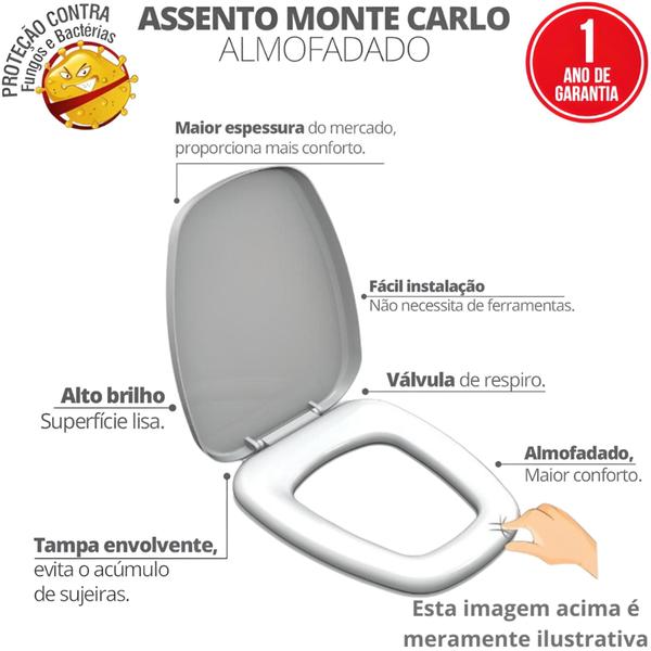 Imagem de Tampa Sanitária Almofadado Luxo Monte Carlo Preto Com Dimensão 478,4 x 370,3 x 44,2