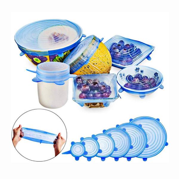 Imagem de Tampa Silicone Ajustável Universal Reutilizável 6pç para potes frutas panelas copos