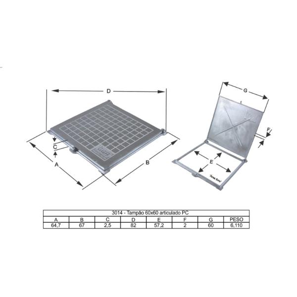 Imagem de Tampa Tampão de Chão Articulado Com Porta Cadeado 60x60cm