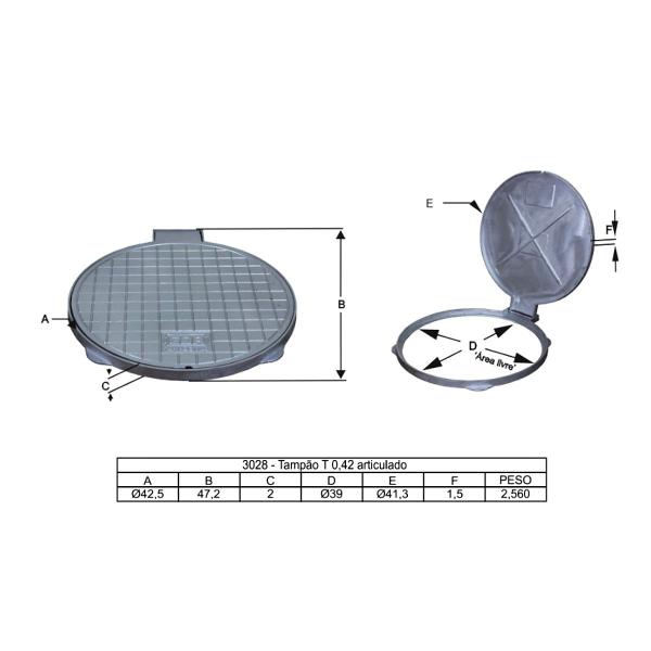 Imagem de Tampa Tampão de Chão Circular T042 Alumínio Articulado 42cm