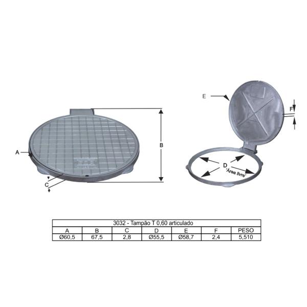 Imagem de Tampa Tampão de Chão Circular T060 Alumínio Articulado 60cm