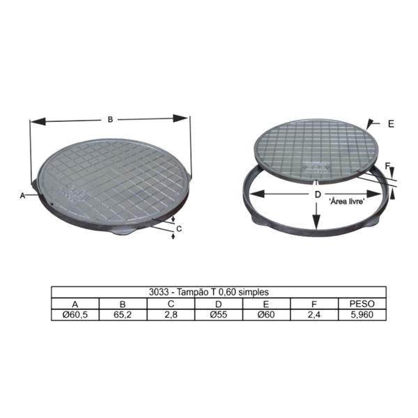 Imagem de Tampa Tampão de Chão T060 em Alumínio Circular Simples 60cm