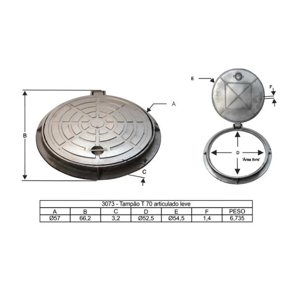 Imagem de Tampa Tampão T70 Leve Esgoto Água Pluvial Articulado 70cm