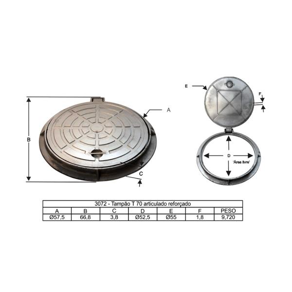 Imagem de Tampa Tampão T70 Reforçado Esgoto Pluvial Articulado 70cm