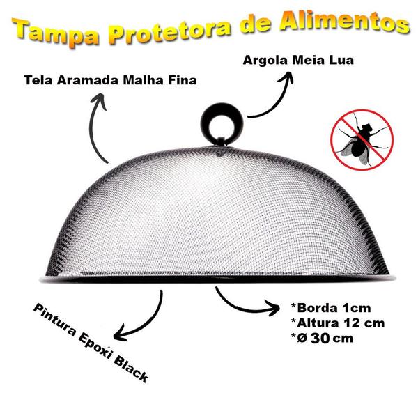 Imagem de Tampa Tela Protetora De Alimentos Cobre Bolo Pratos Pães Frutas e Doces 30cm