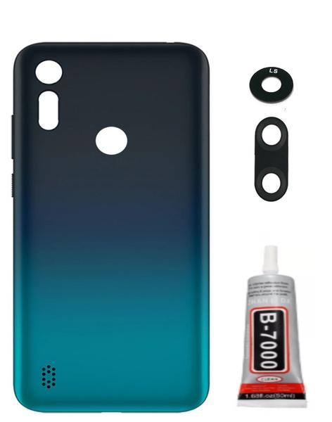 Imagem de Tampa Traseira Motorola Moto E6s Azul com botoes + lente e Cola