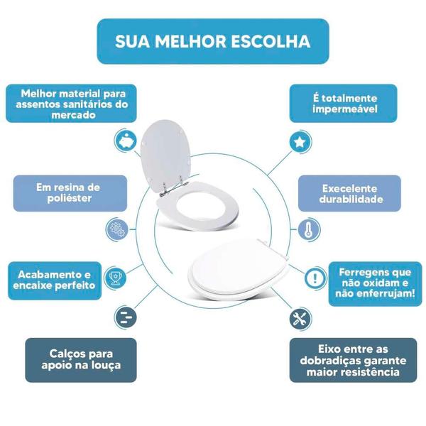 Imagem de Tampa Vaso Sanitário Poliester Acrilico Fast Branco para bacia Deca