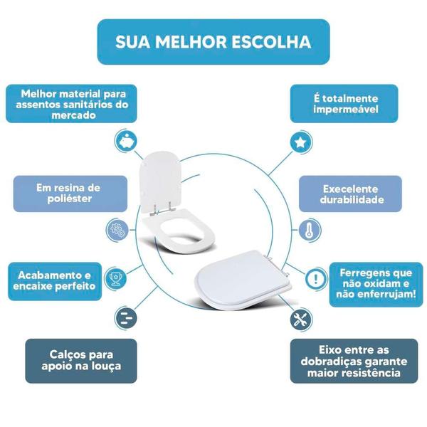 Imagem de Tampa Vaso Sanitário Poliester Acrilico Flox Branco para bacia Fiori