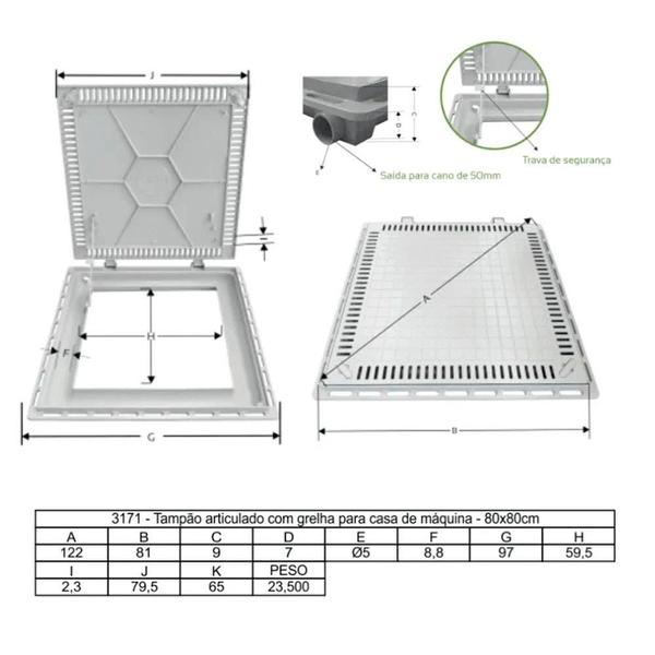 Imagem de Tampão 80 x 80 CM Rebaixado com Grelha Marrom Fosco 318101 GDA