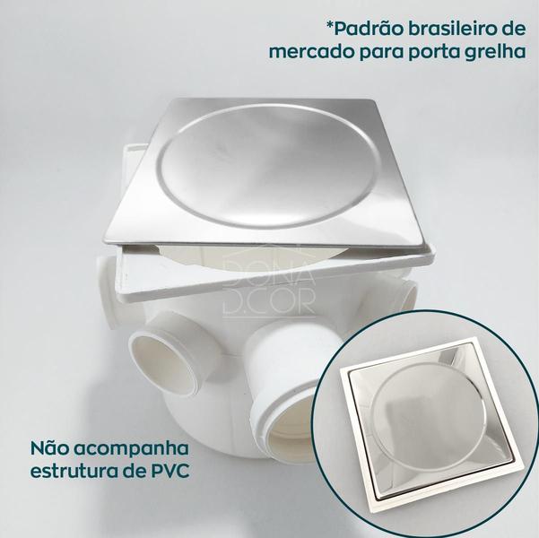 Imagem de Tampão De Caixa Sifonada Inox 15x15 Tampa Ralo Grelha 15cm Tampa Cega Quadrada Antiodor Cano Lavanderia Banheiro Veda Ra