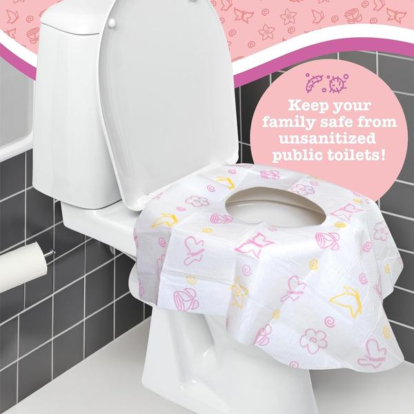 Tampas de assento higiênico descartáveis para crianças e adultos (40 Pack) Germ Protect from Public Toilets - impermeável, embalado individualmente, revestido de plástico para nenhum fio de imersão, XL para cobrir todo o vaso sanitário - rosa / flo - POTTY SHIELDS Imagem de Tampas de assento higiênico descartáveis para crianças e adultos (40 Pack) Germ Protect from Public Toilets - impermeável, embalado individualmente, revestido de plástico para nenhum fio de imersão, XL para cobrir todo o vaso sanitário - rosa / flo