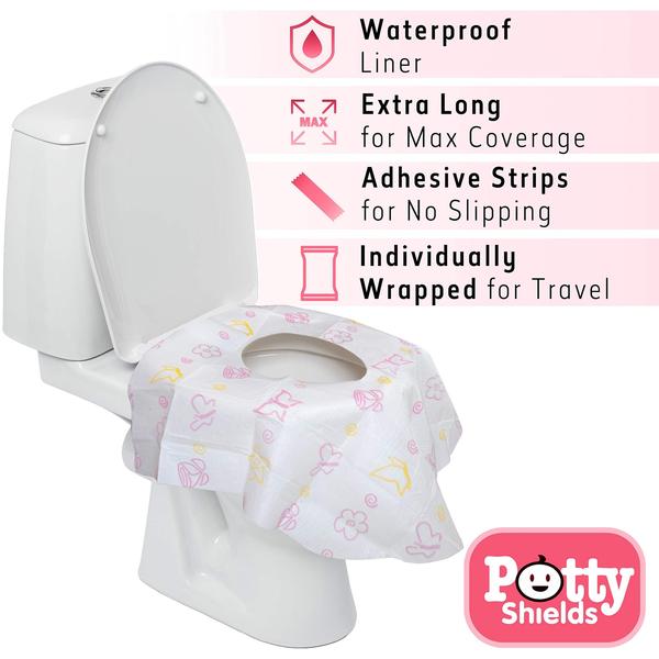 Tampas de assento higiênico descartáveis para crianças e adultos (40 Pack) Germ Protect from Public Toilets - impermeável, embalado individualmente, revestido de plástico para nenhum fio de imersão, XL para cobrir todo o vaso sanitário - rosa / flo - POTTY SHIELDS Imagem de Tampas de assento higiênico descartáveis para crianças e adultos (40 Pack) Germ Protect from Public Toilets - impermeável, embalado individualmente, revestido de plástico para nenhum fio de imersão, XL para cobrir todo o vaso sanitário - rosa / flo
