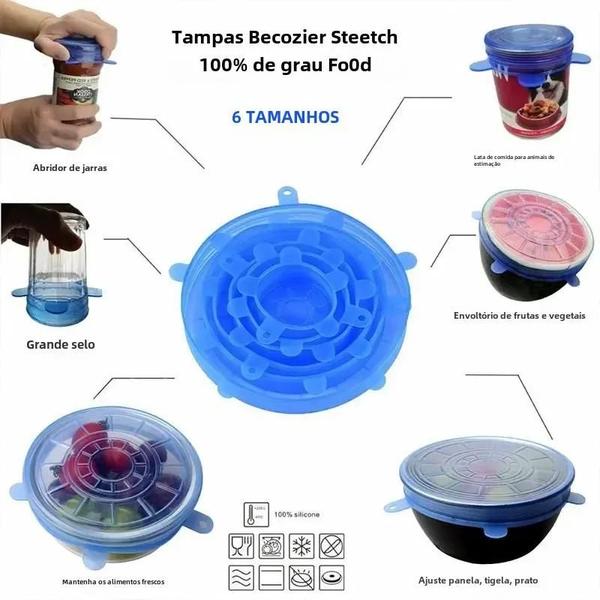 Imagem de Tampas Elásticas de Silicone Reutilizáveis para Alimentos - Micro-ondas e Utensílios