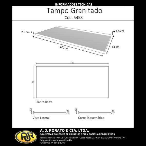 Imagem de Tampo Mármore Sintético 120cmx53cm Branco para Balcão de Cozinha Gelo