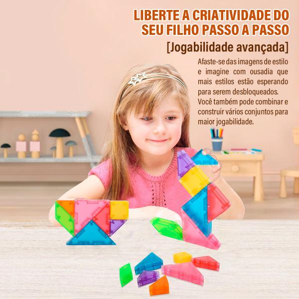 Imagem de Tangram Blocos De Montar Magnético Brinquedo Educativo Infantil Jogo Formas Geometricas Escolar Pedagógico