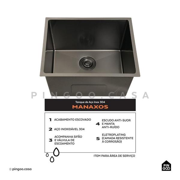 Imagem de Tanque de Aço Inox 304 Manaxos 54x44 cm Pingoo.casa - Preto