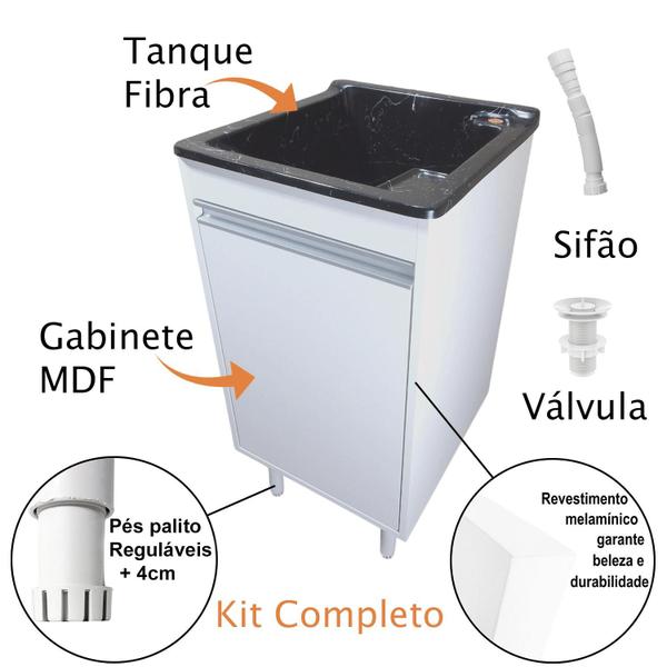 Imagem de Tanque de lavanderia Fibra 20L Com Gabinete MDF 45cm Base torneira de mesa