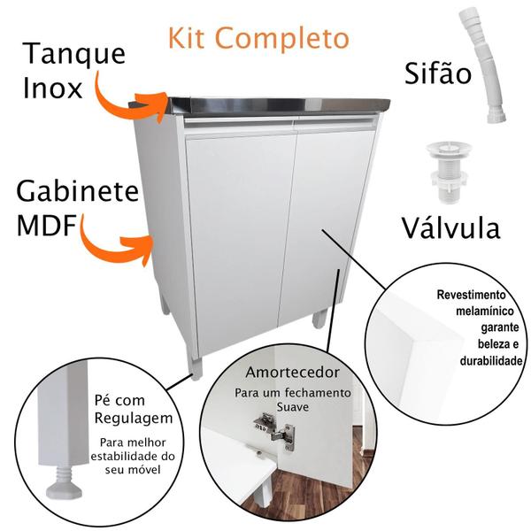 Imagem de Tanque de lavanderia Inox 35L Com Gabinete MDF 63cm