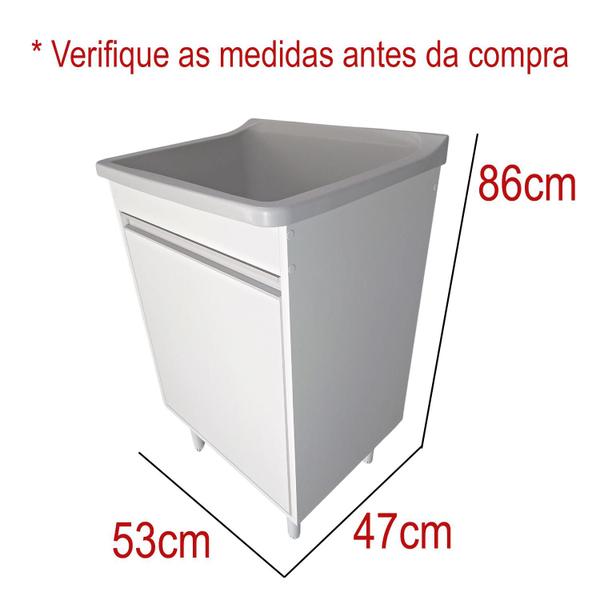 Imagem de Tanque de Lavanderia Plástico 34L Com Gabinete MDF 53cm Puxador Perfil