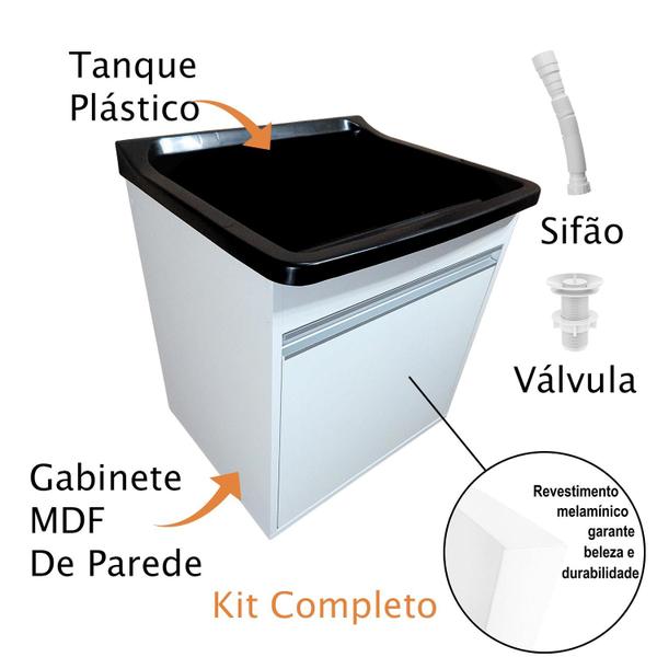 Imagem de Tanque de Lavanderia Plástico 34L Com Gabinete MDF de Parede 53cm Puxador Perfil