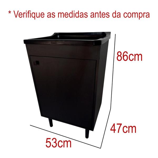 Imagem de Tanque de Lavanderia Plástico 34L Com Gabinete MDF Preto 53cm