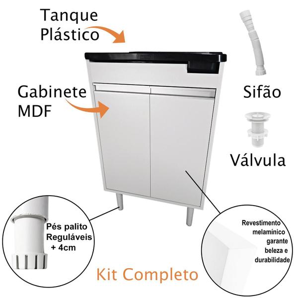 Imagem de Tanque de Lavanderia Plástico 40L Com Gabinete MDF 56cm Puxador Perfil