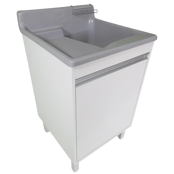Tanque de lavar Fibra 38L Esfregadeira Lateral Com Gabinete MDF 54cm - EJV Shoop Imagem de Tanque de lavar Fibra 38L Esfregadeira Lateral Com Gabinete MDF 54cm